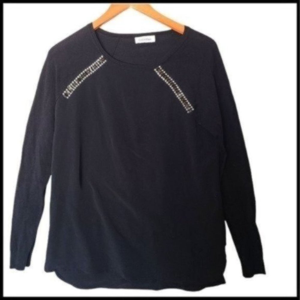 Calvin Klein Black Embellished Rhinestone Sweater Blouse Size M Medium